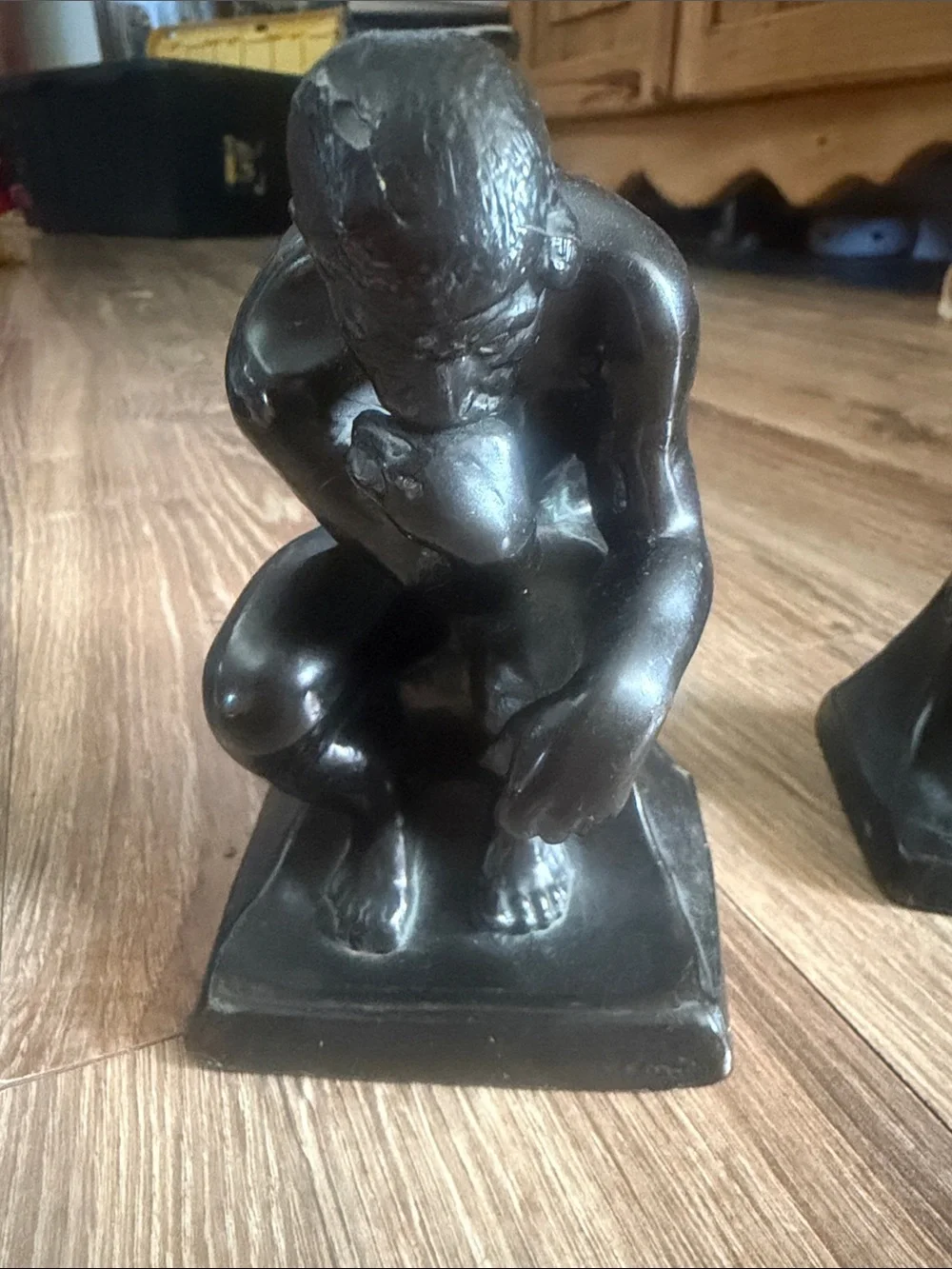 Pair of Black Metal Bronze “The Thinker” Figurine Bookends